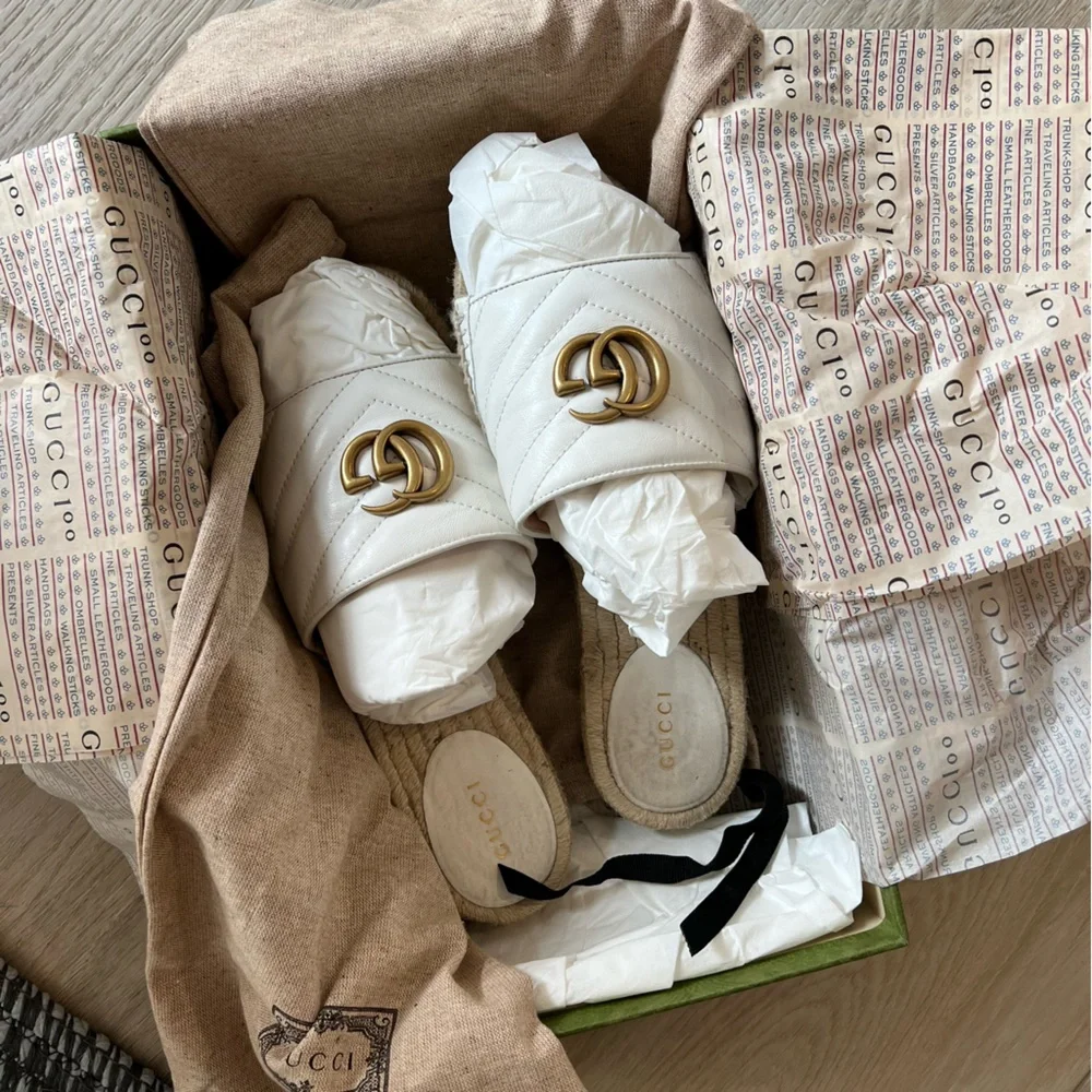 Gucci Pilar GG Matelasse Leather Espadrille Slides – White